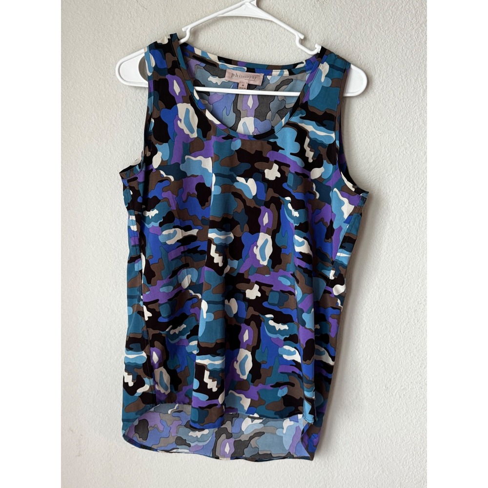 Philosophy Republic Clothing Blue Purple Camo High Low Tank Top Blouse Medium